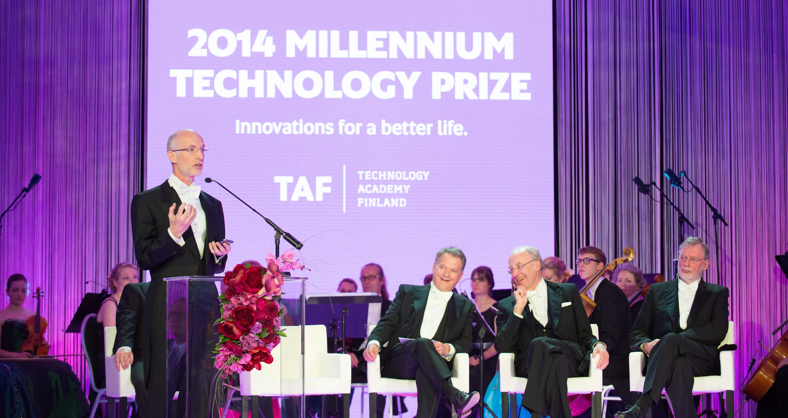 In this picture 2014 Millennium Technology Prize Winner Stuart Parkin giving his speech at prize award ceremony