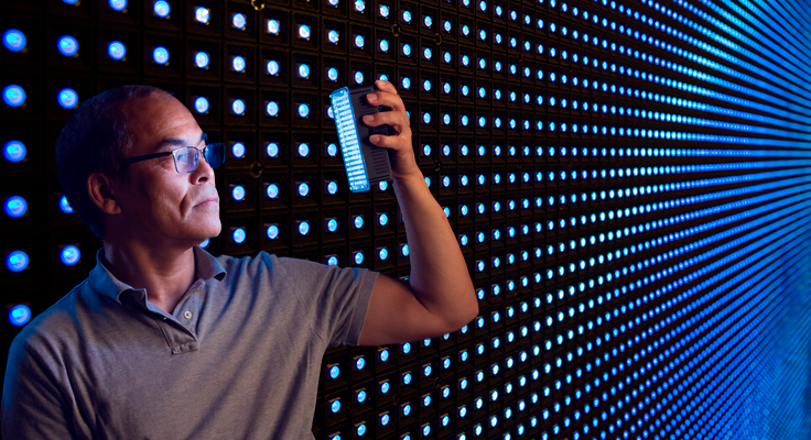 In this picture 2006 Millennium Technology Prize winner Shuji Nakamura holds LED panel in his hand